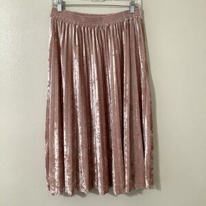 A New Day Pink Velvet Romantic Feminine Pleated Coquette Fairy Midi Skirt M